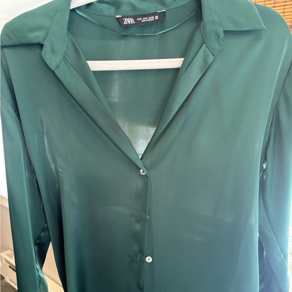 Zara Teal Button-Down Collared Blouse - image 1